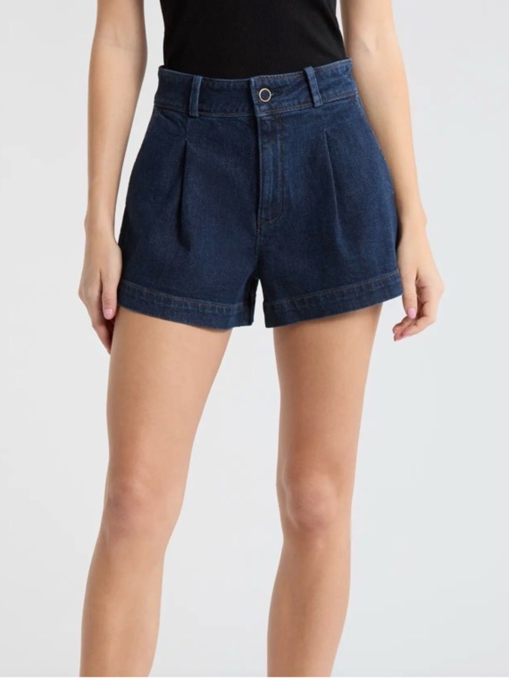 Paige Camille Pleated Denim Shorts Dark Rinse Stretch Zip Up Size 25